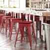 Flash Furniture Kai Commercial Grade Indoor-Outdoor Bar Height Stool – Silver Metal Frame – Gray Poly Resin Seat – 30″ High – Backless(Red/Red)