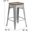 Flash Furniture Kai Commercial Grade Indoor-Outdoor Bar Height Stool – Silver Metal Frame – Gray Poly Resin Seat – 30″ High – Backless(Silver/Gray)