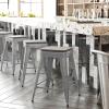 Flash Furniture Kai Commercial Grade Indoor-Outdoor Bar Height Stool – Silver Metal Frame – Gray Poly Resin Seat – 30″ High – Backless(Silver/Gray)