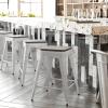 Flash Furniture Kai Commercial Grade Indoor-Outdoor Bar Height Stool – Silver Metal Frame – Gray Poly Resin Seat – 30″ High – Backless(White/Gray)