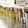 Flash Furniture Kai Commercial Grade Indoor-Outdoor Bar Height Stool – Silver Metal Frame – Gray Poly Resin Seat – 30″ High – Backless(Yellow/Teak)