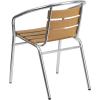 Flash Furniture Lila Commercial Metal Indoor-Outdoor Restaurant Stack Chairs with Triple Slat Faux Teak Backs, Set of 4, Black(Aluminum)