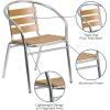Flash Furniture Lila Commercial Metal Indoor-Outdoor Restaurant Stack Chairs with Triple Slat Faux Teak Backs, Set of 4, Black(Aluminum)