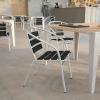 Flash Furniture Lila Commercial Metal Indoor-Outdoor Restaurant Stack Chairs with Triple Slat Faux Teak Backs, Set of 4, Black(Black)