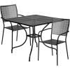 Flash Furniture Oia Commercial Grade 28″ Square Black Indoor-Outdoor Steel Patio Table Set with 2 Square Back Chairs(Black)