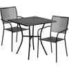 Flash Furniture Oia Commercial Grade 28″ Square Black Indoor-Outdoor Steel Patio Table Set with 2 Square Back Chairs(Black)