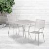 Flash Furniture Oia Commercial Grade 28″ Square Black Indoor-Outdoor Steel Patio Table Set with 2 Square Back Chairs(Light Gray)