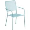 Flash Furniture Oia Commercial Grade 28″ Square Black Indoor-Outdoor Steel Patio Table Set with 2 Square Back Chairs(Sky Blue)