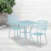 Flash Furniture Oia Commercial Grade 28″ Square Black Indoor-Outdoor Steel Patio Table Set with 2 Square Back Chairs(Sky Blue)