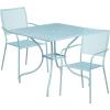 Flash Furniture Oia Commercial Grade 28″ Square Black Indoor-Outdoor Steel Patio Table Set with 2 Square Back Chairs(Sky Blue)