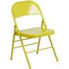 Flash Furniture 2 Pack HERCULES COLORBURST Series Twisted Citron Triple Braced & Double Hinged Metal Folding Chair