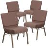 Flash Furniture 4 Pack HERCULES Series 21”W Church Chair in Dark Gray Fabric with Book Rack – Silver Vein Frame(Brown Dot Fabric/Gold Vein Frame)
