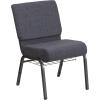 Flash Furniture 4 Pack HERCULES Series 21”W Church Chair in Dark Gray Fabric with Book Rack – Silver Vein Frame(Dark Gray Fabric/Silver Vein Frame)