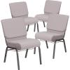 Flash Furniture 4 Pack HERCULES Series 21”W Church Chair in Dark Gray Fabric with Book Rack – Silver Vein Frame(Gray Dot Fabric/Silver Vein Frame)