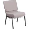 Flash Furniture 4 Pack HERCULES Series 21”W Church Chair in Dark Gray Fabric with Book Rack – Silver Vein Frame(Gray Dot Patterned Fabric/Silver Vein Frame)