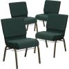 Flash Furniture 4 Pack HERCULES Series 21”W Church Chair in Dark Gray Fabric with Book Rack – Silver Vein Frame(Hunter Green Dot Patterned Fabric/Gold Vein Frame)