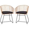 Flash Furniture Devon Set of 2 Patio Boho Club Chairs – Rope with Natural Finish PE Wicker Rattan – Black Seat Cushions and Sled Base – Indoor/Outdoor Use