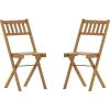 Flash Furniture Martindale Indoor/Outdoor Folding Acacia Wood Bistro Chairs – Natural Finish – X Base Frame – Slatted Back and Seat – For Porch, Patio, or Sunroom(Traditional)