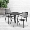Flash Furniture Oia Commercial Grade 28″ Square Black Indoor-Outdoor Steel Patio Table Set with 2 Square Back Chairs(Black)
