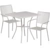 Flash Furniture Oia Commercial Grade 28″ Square Black Indoor-Outdoor Steel Patio Table Set with 2 Square Back Chairs(Light Gray)