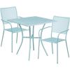 Flash Furniture Oia Commercial Grade 28″ Square Black Indoor-Outdoor Steel Patio Table Set with 2 Square Back Chairs(Sky Blue)
