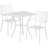 Flash Furniture Oia Commercial Grade 28″ Square Black Indoor-Outdoor Steel Patio Table Set with 2 Square Back Chairs(White)