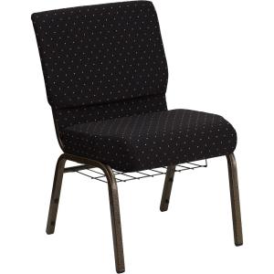 Flash Furniture 4 Pack HERCULES Series 21”W Church Chair in Dark Gray Fabric with Book Rack – Silver Vein Frame(Black Dot Patterned Fabric/Gold Vein Frame)