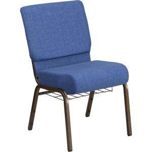 Flash Furniture 4 Pack HERCULES Series 21”W Church Chair in Dark Gray Fabric with Book Rack – Silver Vein Frame(Blue Fabric/Gold Vein Frame)
