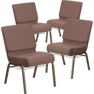 Flash Furniture 4 Pack HERCULES Series 21”W Church Chair in Dark Gray Fabric with Book Rack – Silver Vein Frame(Brown Dot Fabric/Gold Vein Frame)