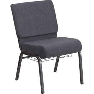Flash Furniture 4 Pack HERCULES Series 21”W Church Chair in Dark Gray Fabric with Book Rack – Silver Vein Frame(Dark Gray Fabric/Silver Vein Frame)