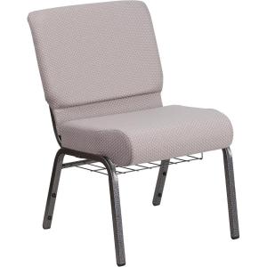 Flash Furniture 4 Pack HERCULES Series 21”W Church Chair in Dark Gray Fabric with Book Rack – Silver Vein Frame(Gray Dot Patterned Fabric/Silver Vein Frame)