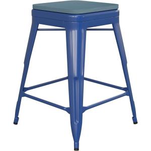 Flash Furniture Kai Commercial Grade Indoor-Outdoor Bar Height Stool – Silver Metal Frame – Gray Poly Resin Seat – 30″ High – Backless(Blue/Teal-blue)