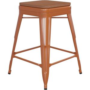 Flash Furniture Kai Commercial Grade Indoor-Outdoor Bar Height Stool – Silver Metal Frame – Gray Poly Resin Seat – 30″ High – Backless(Orange/Teak)