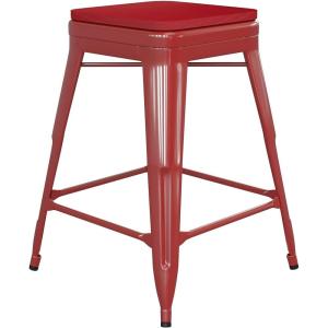 Flash Furniture Kai Commercial Grade Indoor-Outdoor Bar Height Stool – Silver Metal Frame – Gray Poly Resin Seat – 30″ High – Backless(Red/Red)
