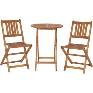 Flash Furniture Martindale Indoor/Outdoor Folding Acacia Wood Bistro Chairs – Natural Finish – X Base Frame – Slatted Back and Seat – For Porch, Patio, or Sunroom(3 Piece Folding Set)