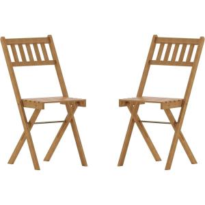 Flash Furniture Martindale Indoor/Outdoor Folding Acacia Wood Bistro Chairs – Natural Finish – X Base Frame – Slatted Back and Seat – For Porch, Patio, or Sunroom(Traditional)