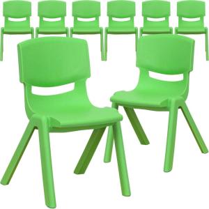 Flash Furniture Whitney 8 Pack Green Plastic Stackable School Chair with 12” Seat Height(Green)