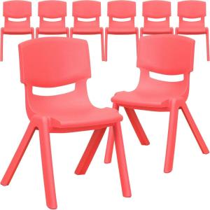 Flash Furniture Whitney 8 Pack Green Plastic Stackable School Chair with 12” Seat Height(Red)