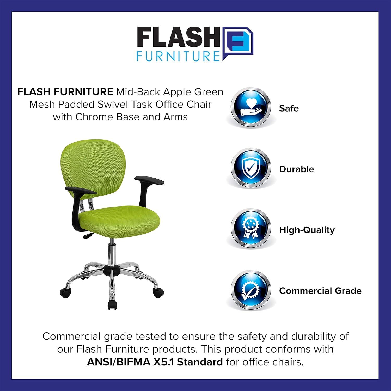 image:imageFlash Furniture Beverly MidBack Apple Green Mesh Padded Swivel Task Office Chair with Chrome Base and Arms