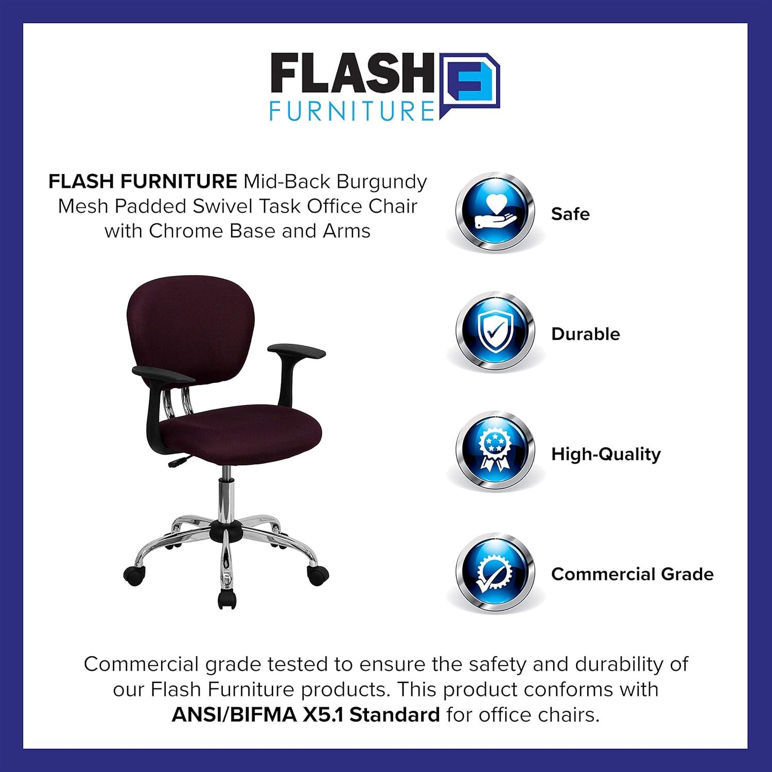 image:imageFlash Furniture Beverly MidBack Burgundy Mesh Padded Swivel Task Office Chair with Chrome Base and Arms