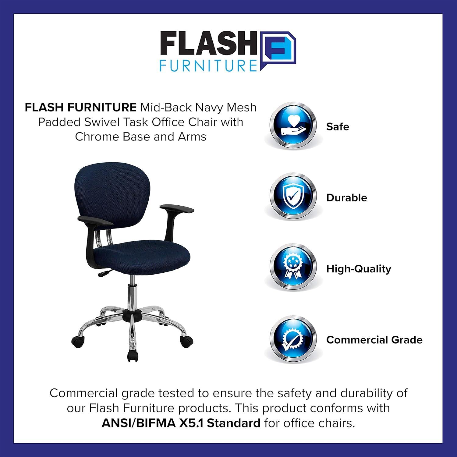 image:imageFlash Furniture Beverly MidBack Navy Mesh Padded Swivel Task Office Chair with Chrome Base and Arms