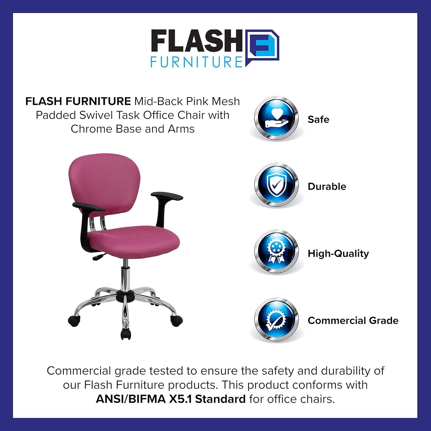 image:imageFlash Furniture Beverly MidBack Pink Mesh Padded Swivel Task Office Chair with Chrome Base and Arms