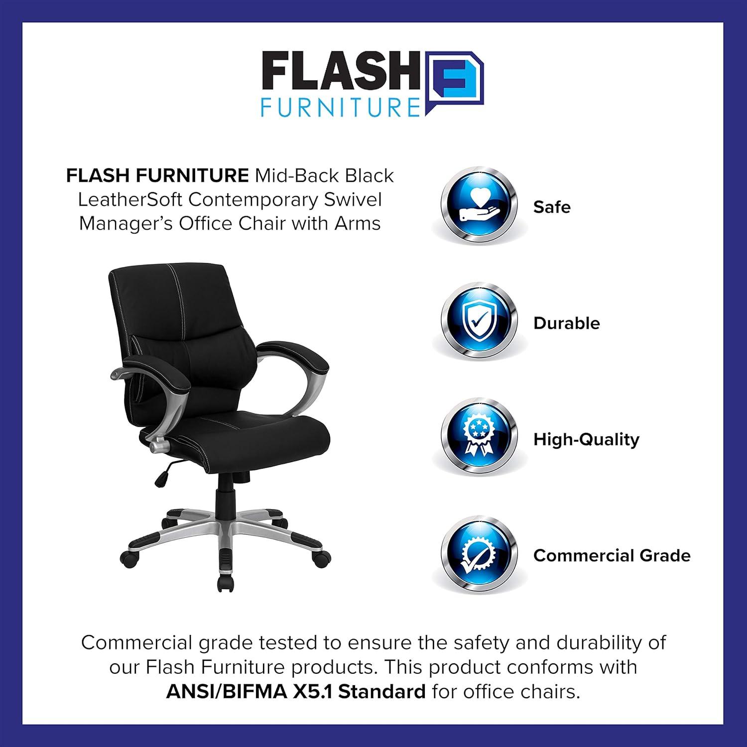 image:imageFlash Furniture Bodie MidBack Black LeatherSoft Contemporary Swivel Managers Office Chair with Arms