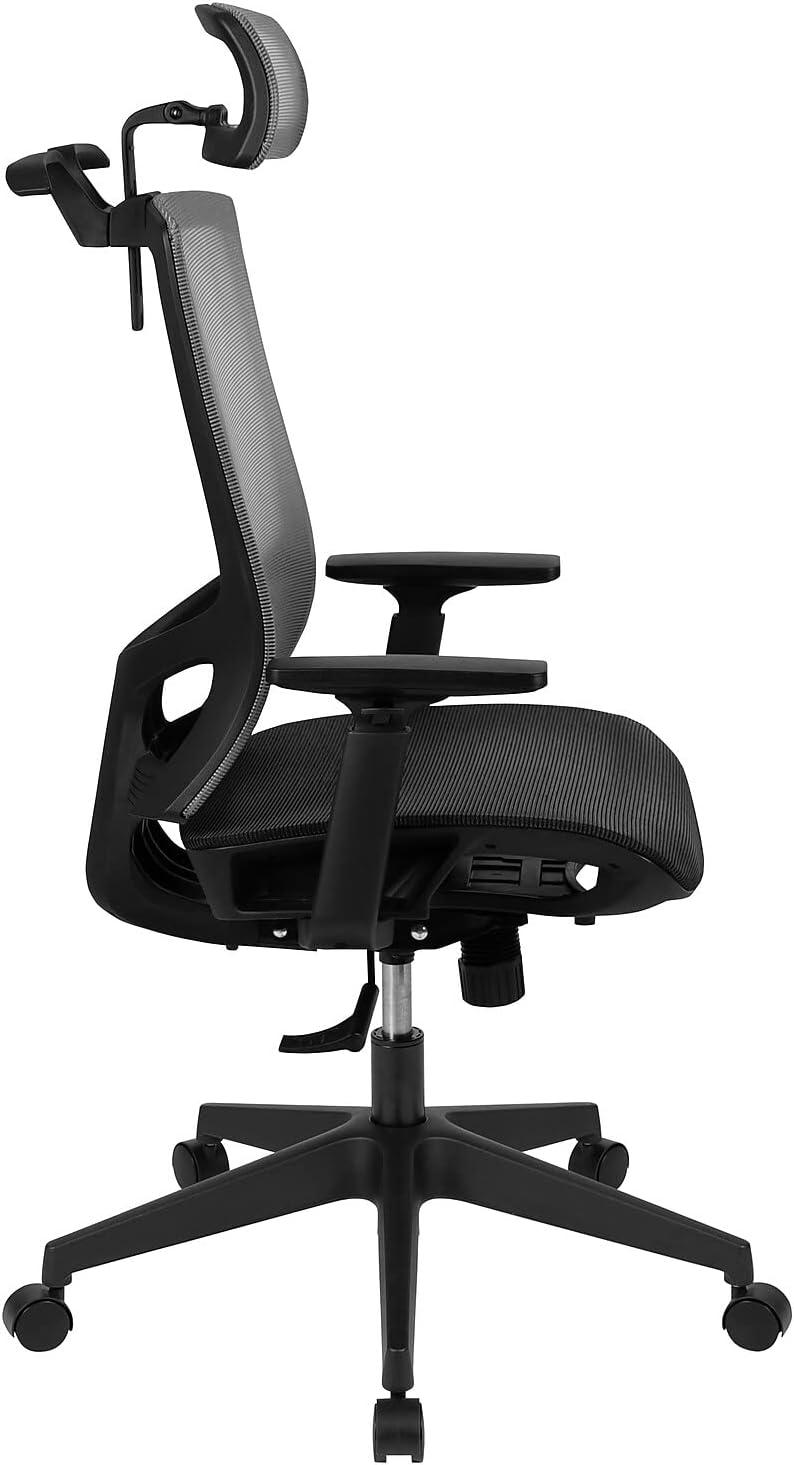 image:imageFlash Furniture Ergonomic Mesh Office Chair with SynchroTilt Pivot Adjustable Headrest Lumbar Support Coat Hanger and Adjustable Arms in GrayBlack