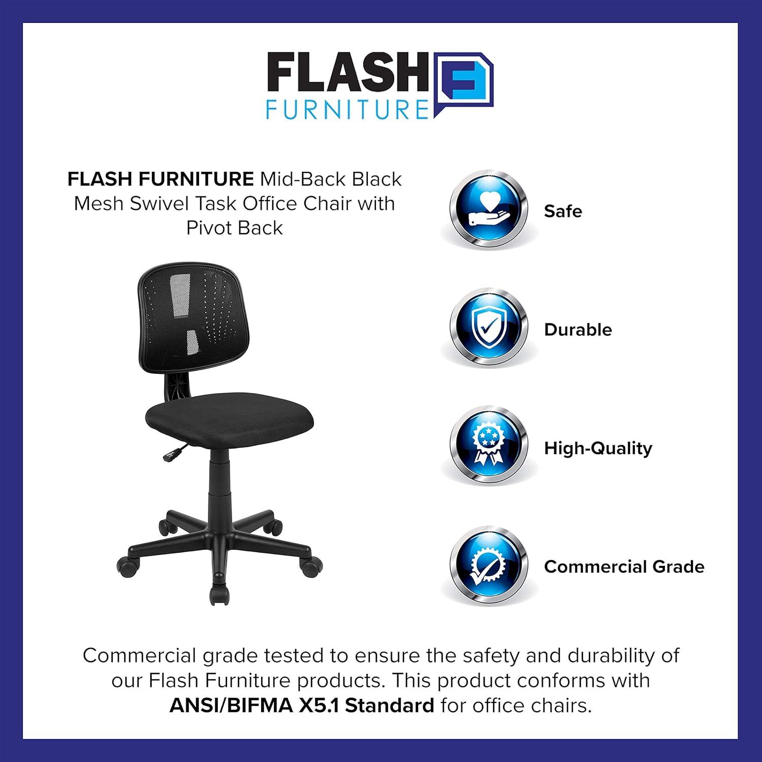 image:imageFlash Furniture Flash Fundamentals MidBack Swivel Task Office Chair with Pivot Back HeightAdjustable Ergonomic Mesh Office Desk Chair BlackBlack