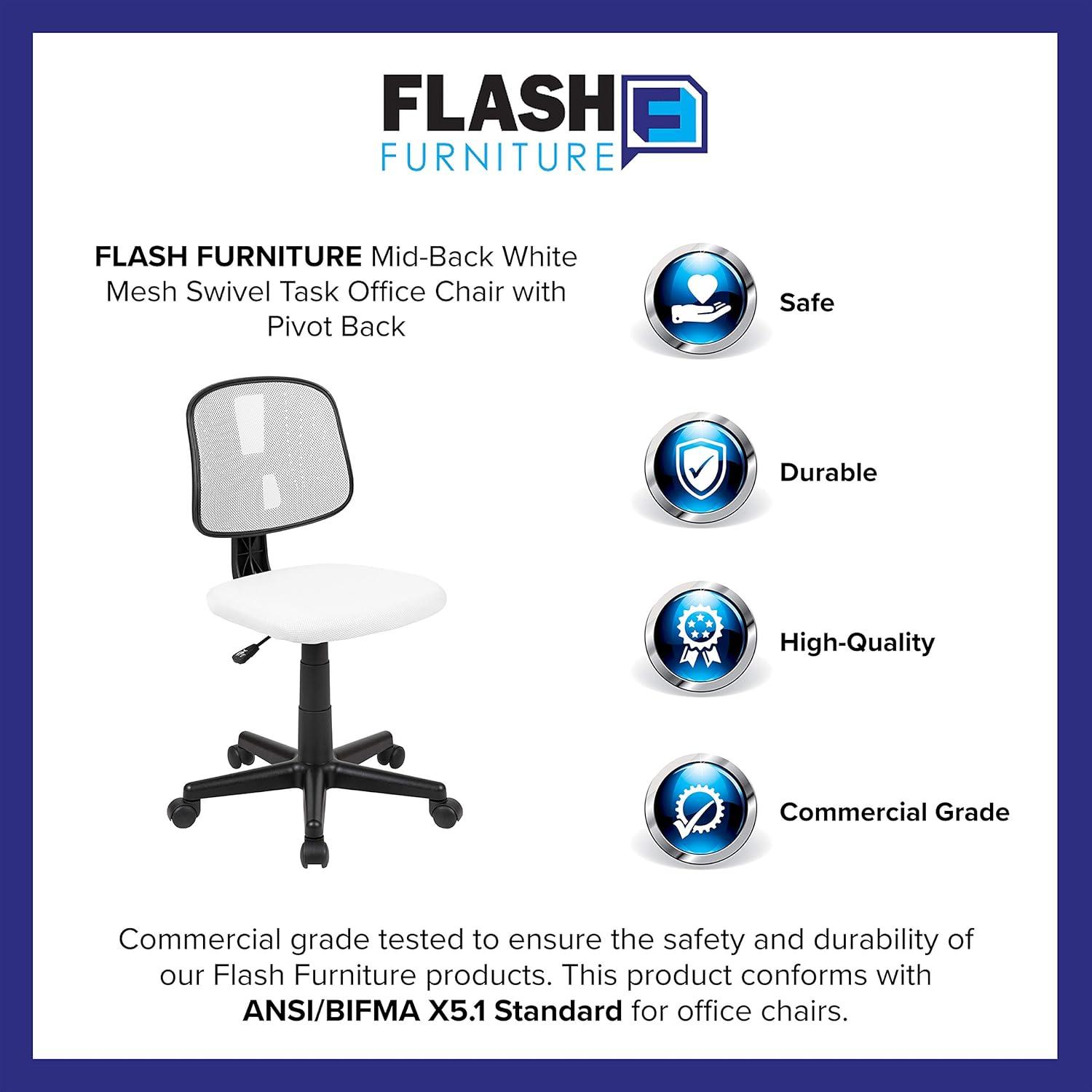 image:imageFlash Furniture Flash Fundamentals MidBack Swivel Task Office Chair with Pivot Back HeightAdjustable Ergonomic Mesh Office Desk Chair BlackWhite