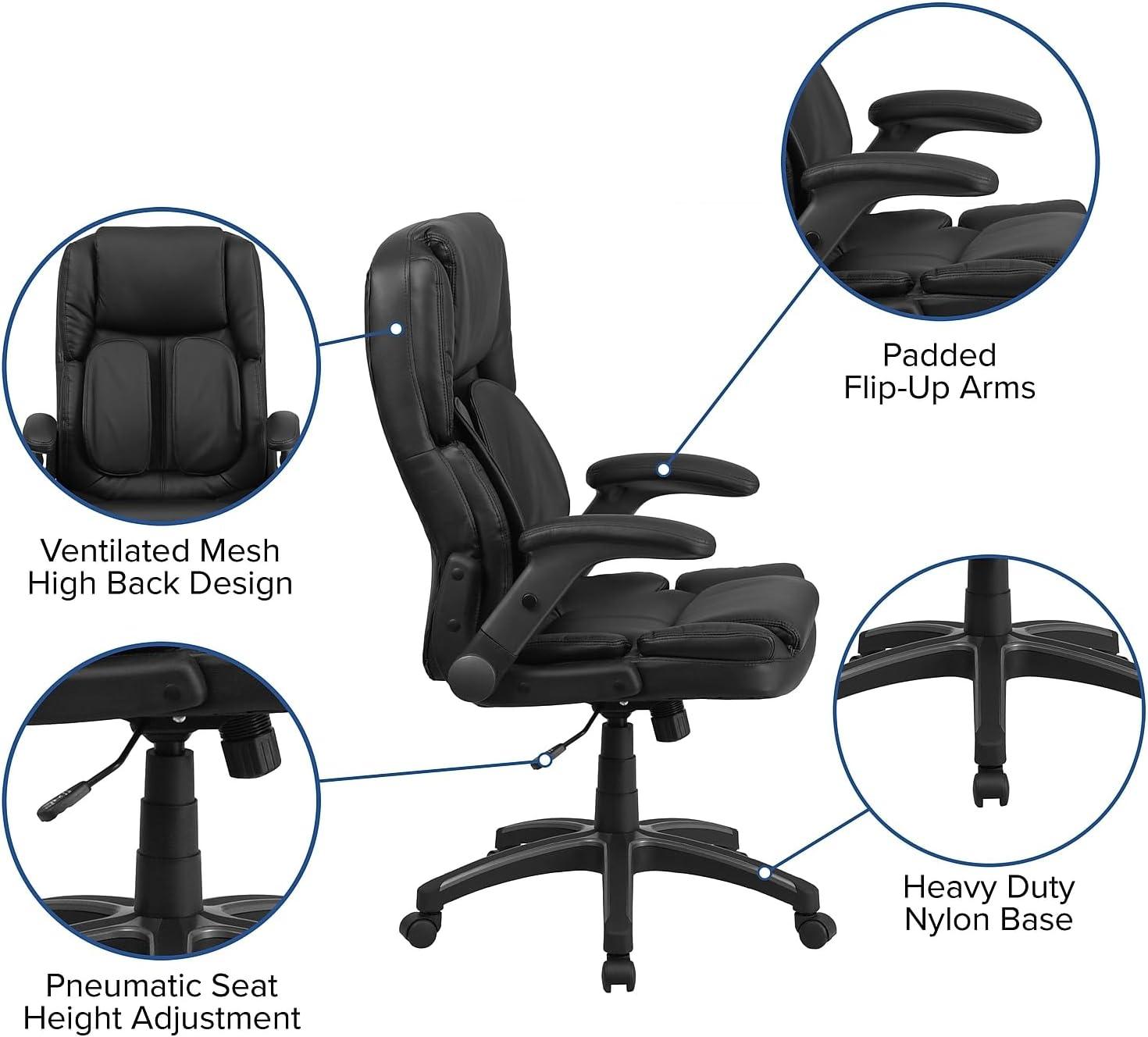 image:imageFlash Furniture Hansel Extreme Comfort High Back Black LeatherSoft Executive Swivel Ergonomic Office Chair with FlipUp Arms
