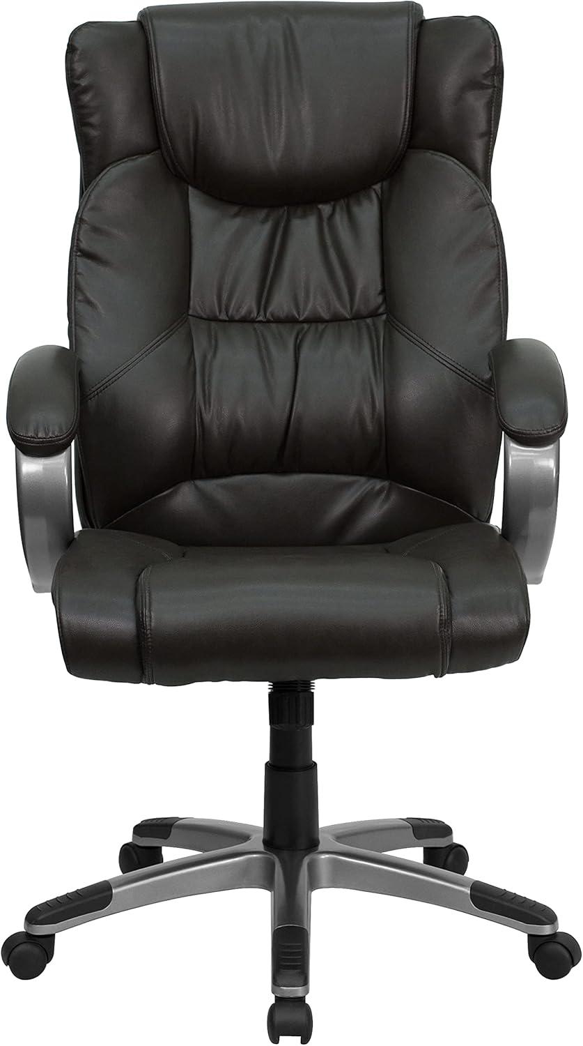 image:imageFlash Furniture Hansel High Back Espresso Brown LeatherSoft Executive Swivel Office Chair with Titanium Nylon Base and Loop ArmsEspresso Brown