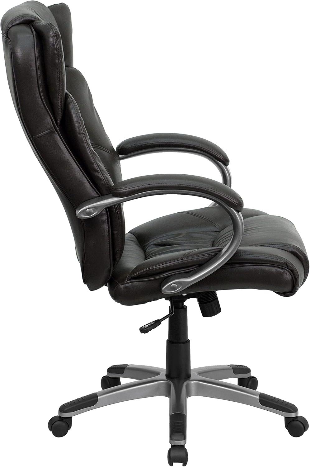 image:imageFlash Furniture Hansel High Back Espresso Brown LeatherSoft Executive Swivel Office Chair with Titanium Nylon Base and Loop ArmsEspresso Brown