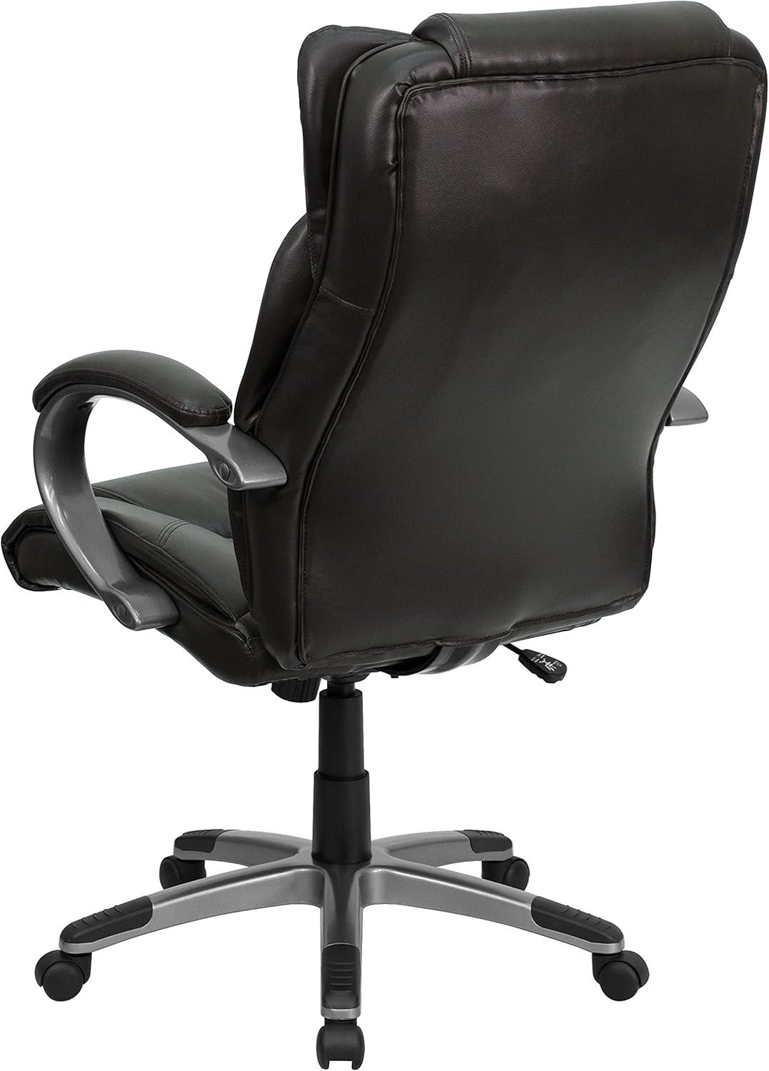 image:imageFlash Furniture Hansel High Back Espresso Brown LeatherSoft Executive Swivel Office Chair with Titanium Nylon Base and Loop ArmsEspresso Brown